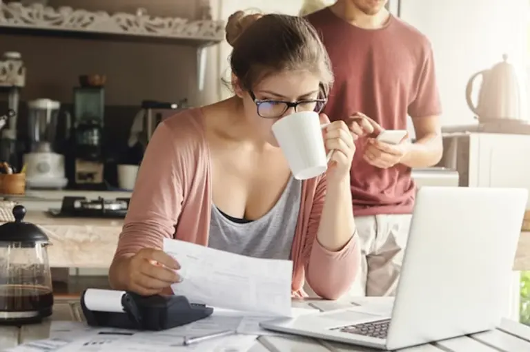 family home budget planning notebook coffee