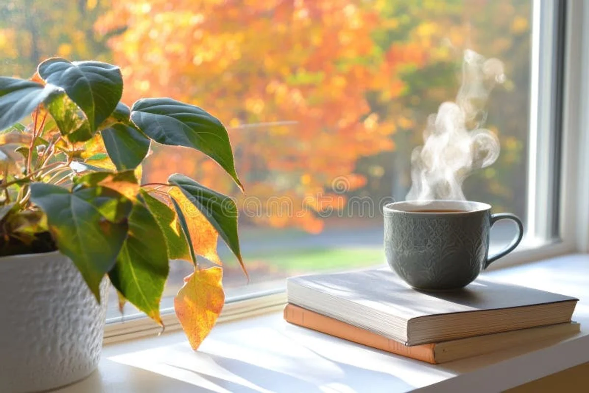 office microbreak autumn window coffee