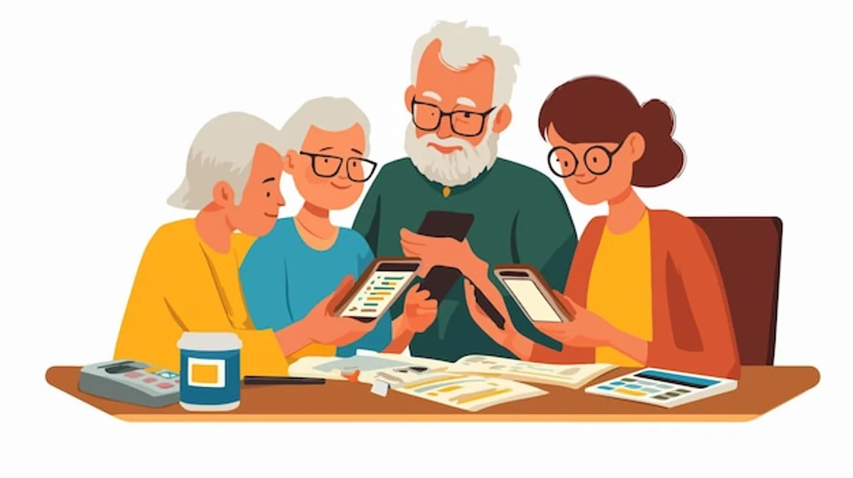 family sorting digital files home computer