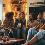 czech friends enjoying cozy home evening