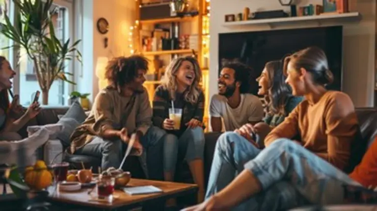 czech friends enjoying cozy home evening