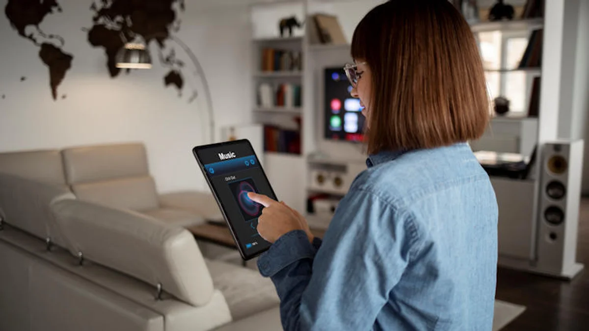 mobile app controlling home heating in living room Czech family