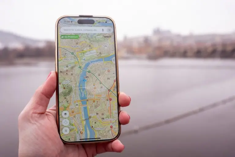 hiker using mobile map app for safety in czech republic