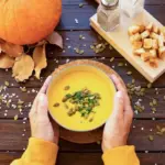 quick pumpkin soup autumn flatlay