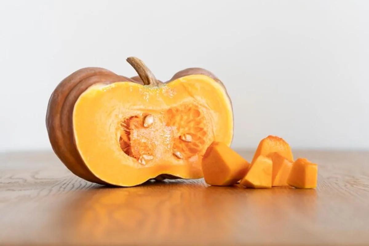 diced pumpkin on kitchen table