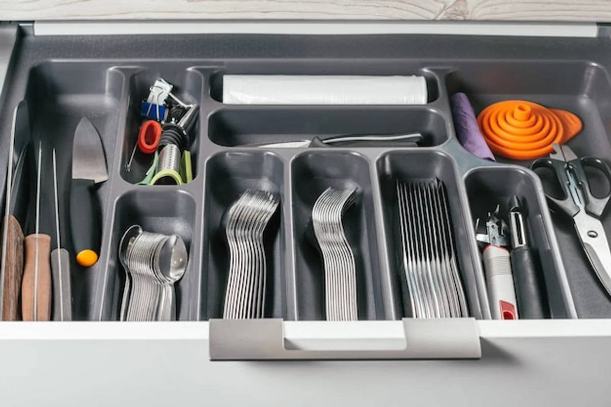 organized kitchen drawers with utensils