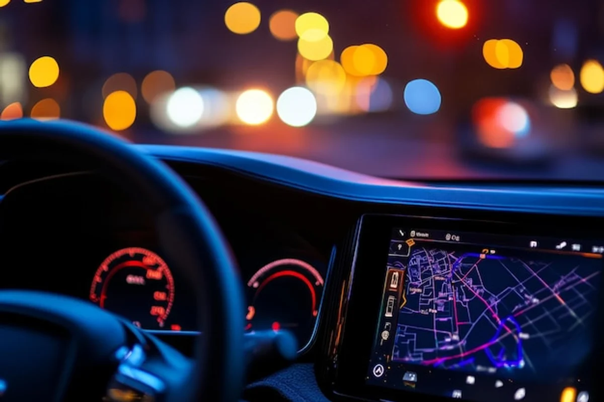 gps navigation app car dashboard nighttime