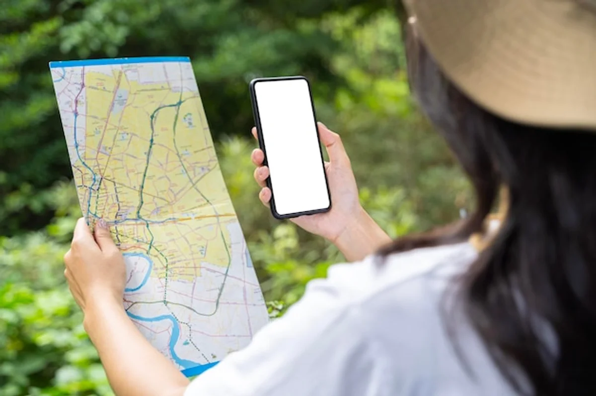 mobile gps app outdoor travel closeup hand