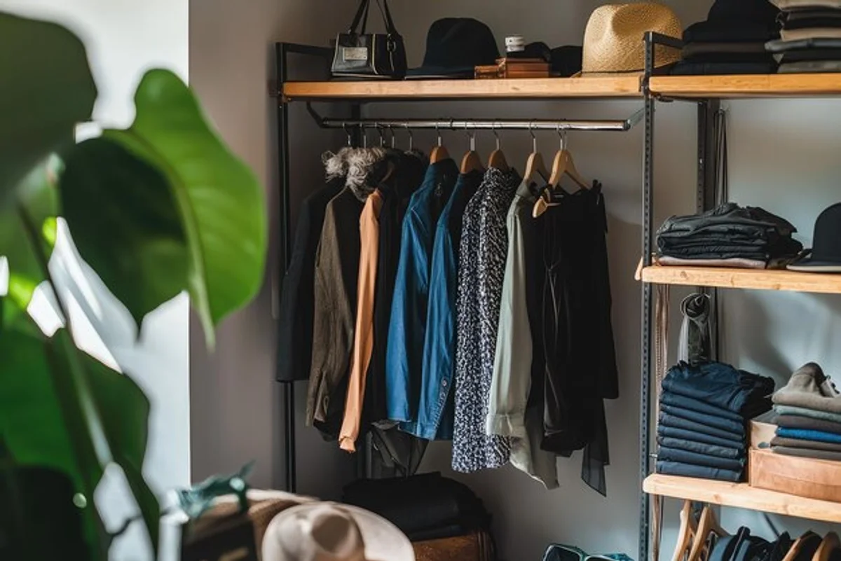 organized closet autumn clothes minimalist style
