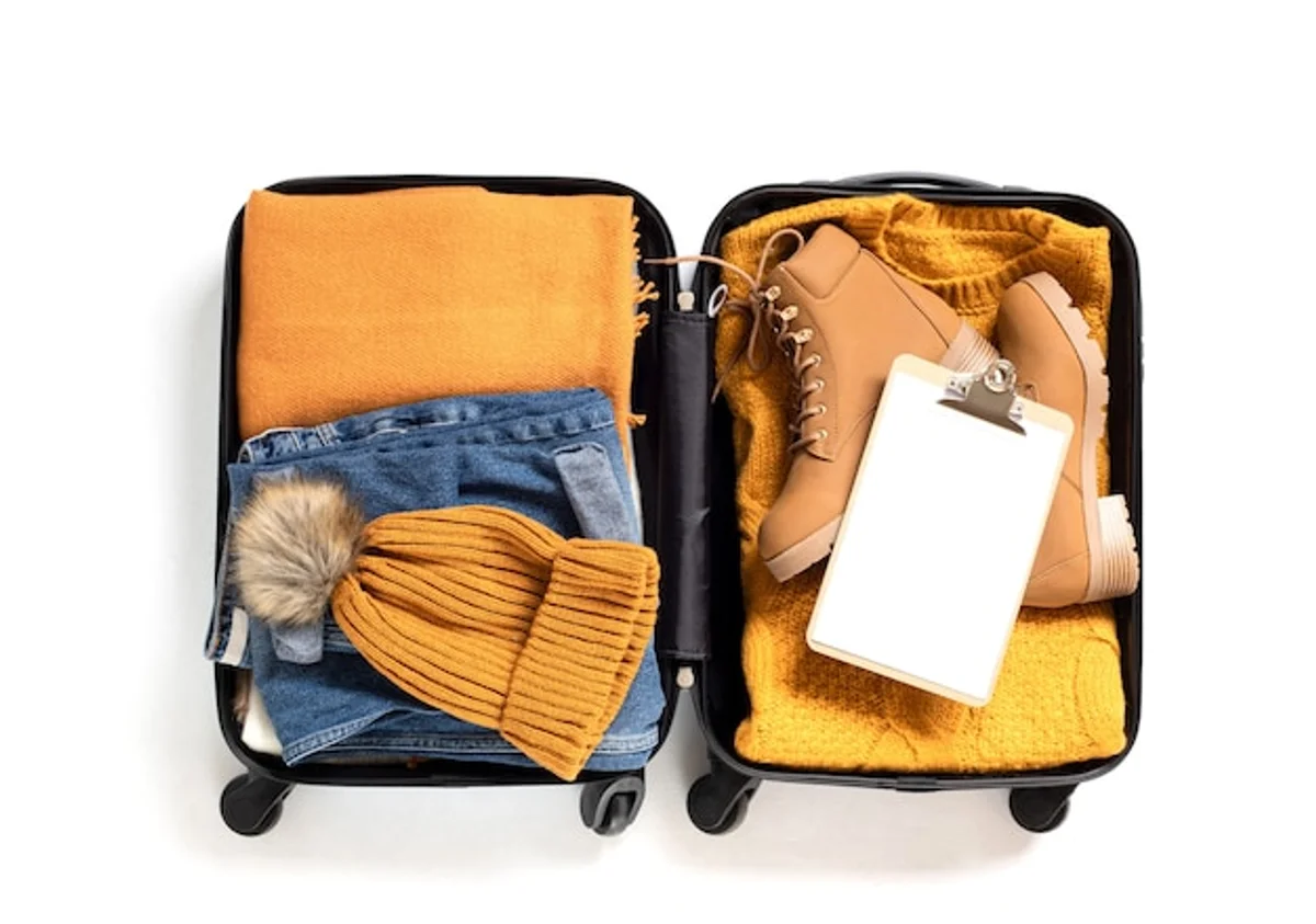 autumn travel packing flat lay