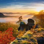 czech woman autumn melancholy sunrise park