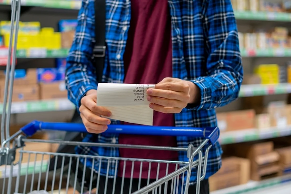 shopping list hands holding groceries modern interior