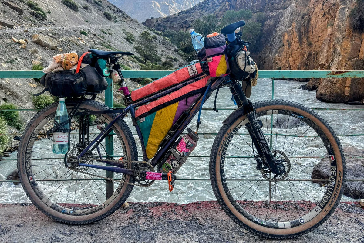 bicycle stop thermos tea hands gloves autumn morning Czech path