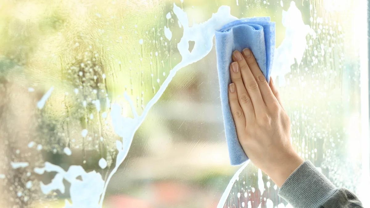 close up detail cleaning window distilled water no streak hack