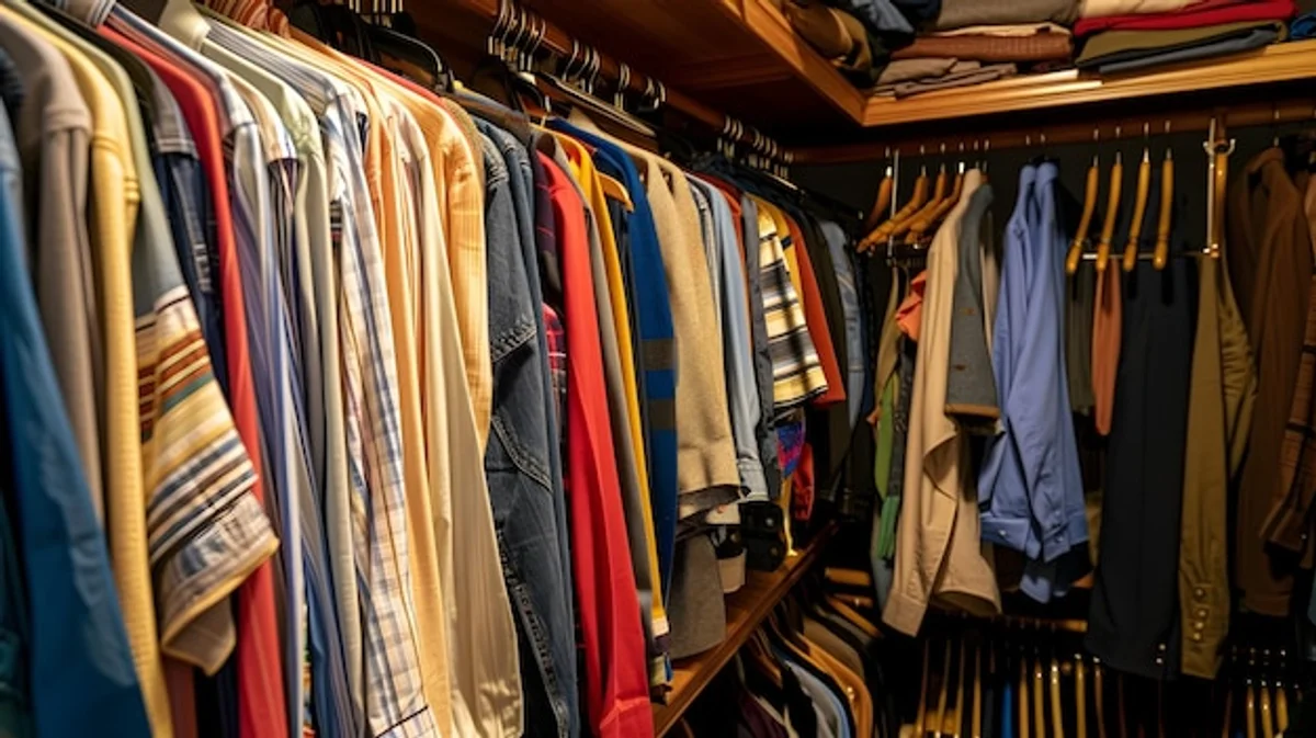 neat closet with color coordinated clothes modern minimalistic wardrobe