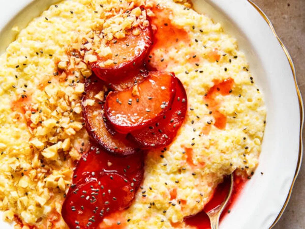 roasted plums millet porridge vegan autumn