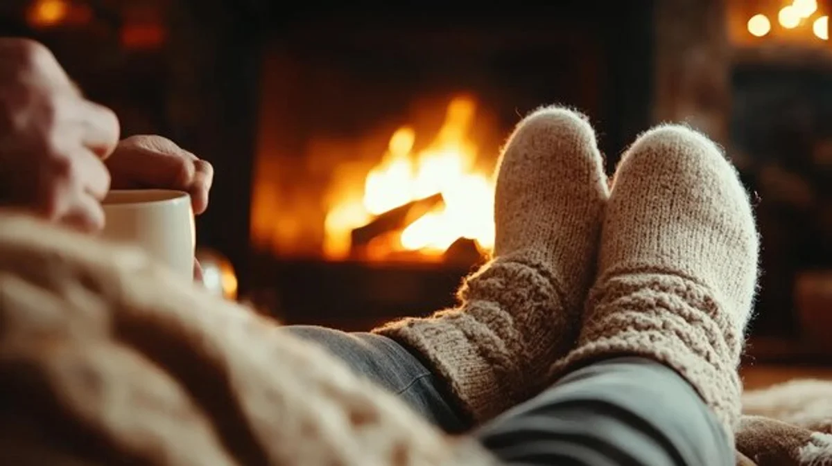 cozy evening drink warm socks home autumn