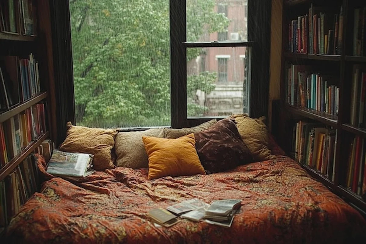 family cozy rainy autumn home