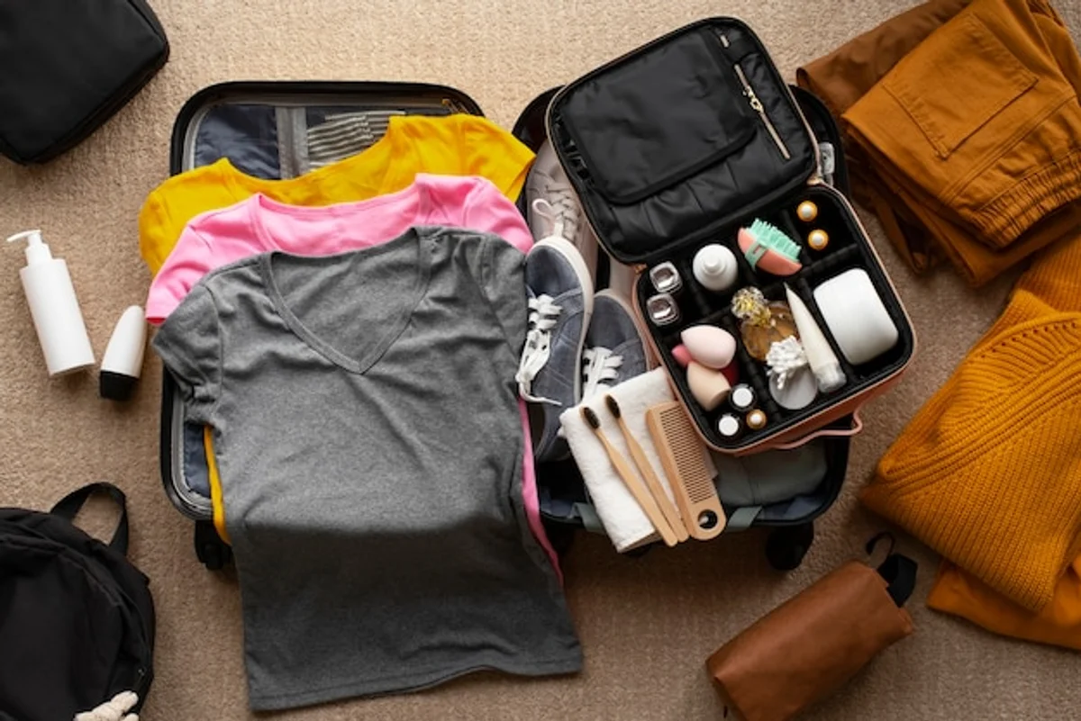 minimalist travel packing flat lay