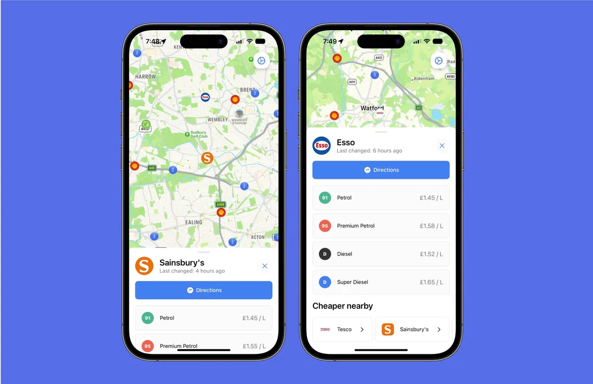 mobile app comparing fuel prices at different Czech gas stations