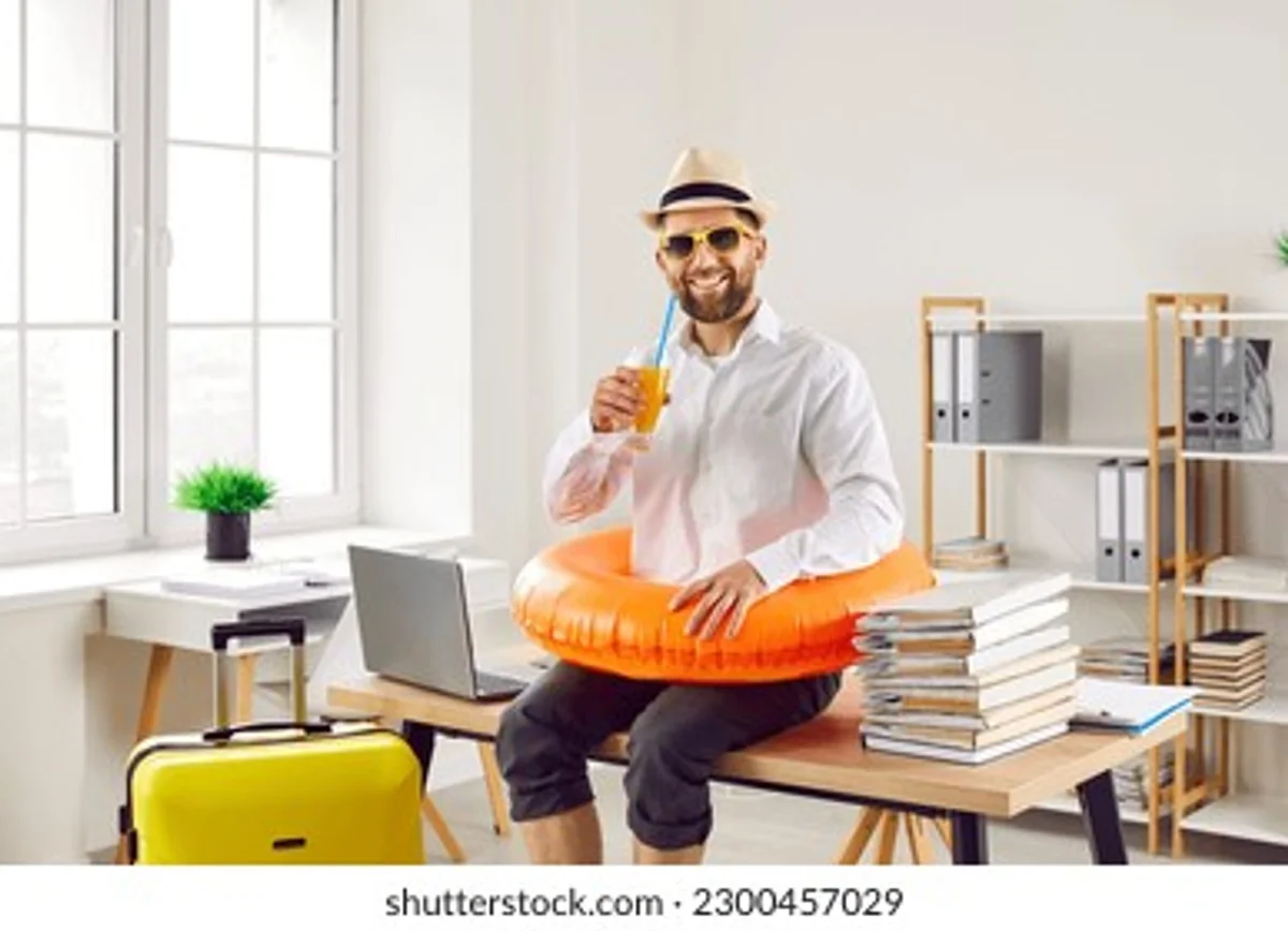 relaxed worker taking mindful break restless office table sunshine
