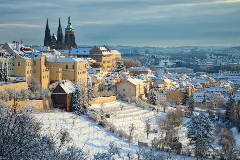 first frost safety Czech city street morning