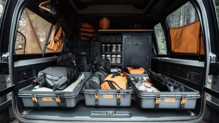family autumn car trip packing organized trunk