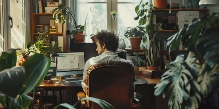 modern office with indoor plants desk productivity