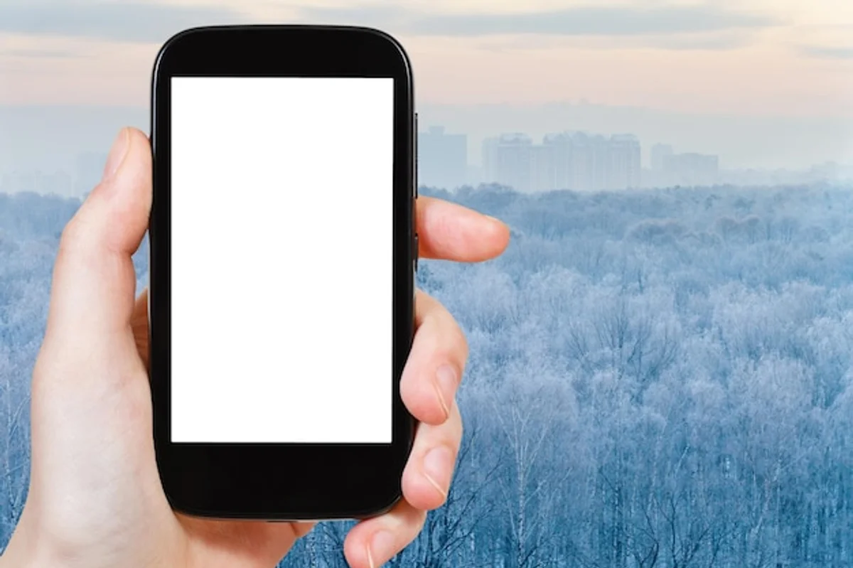 frozen smartphone screen outdoor