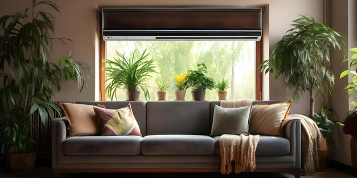 cozy winter living room with radiator and closed curtains