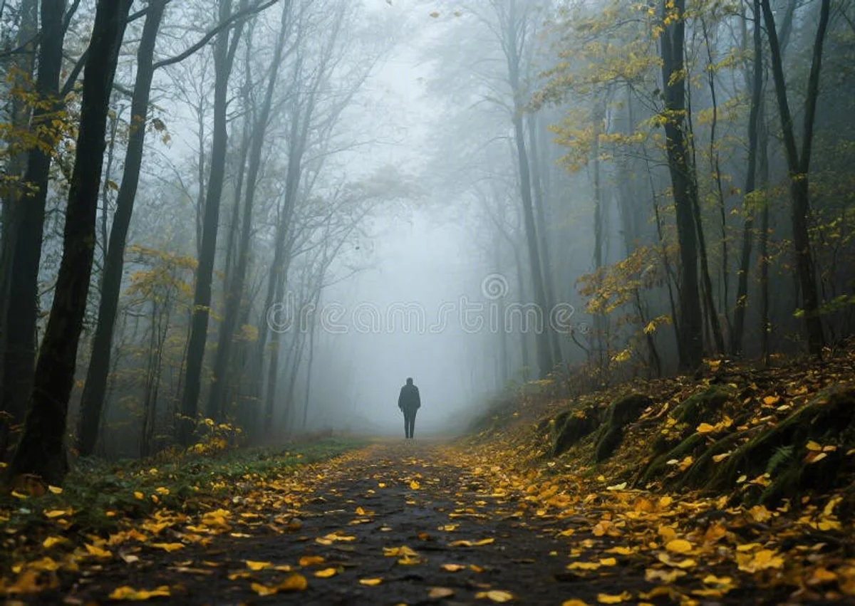 autumn foggy forest czech mountains trail solitude