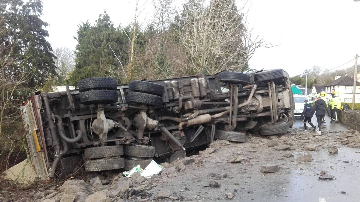 crashed car on black ice czech november bridge morning