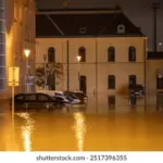 flooded autumn street czech city house rain prevention
