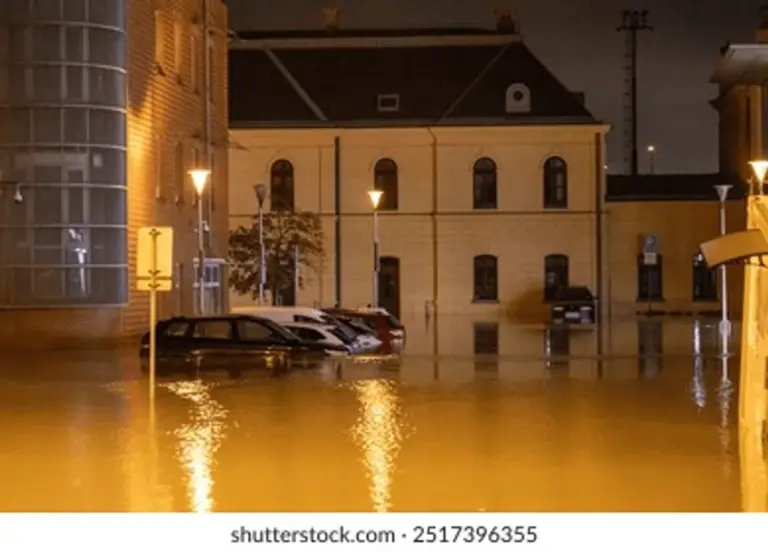 flooded autumn street czech city house rain prevention