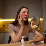 woman glowing skin healthy sugar free lifestyle mirror