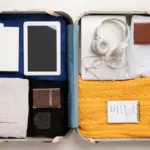 packing suitcase autumn Europe clothing flat lay