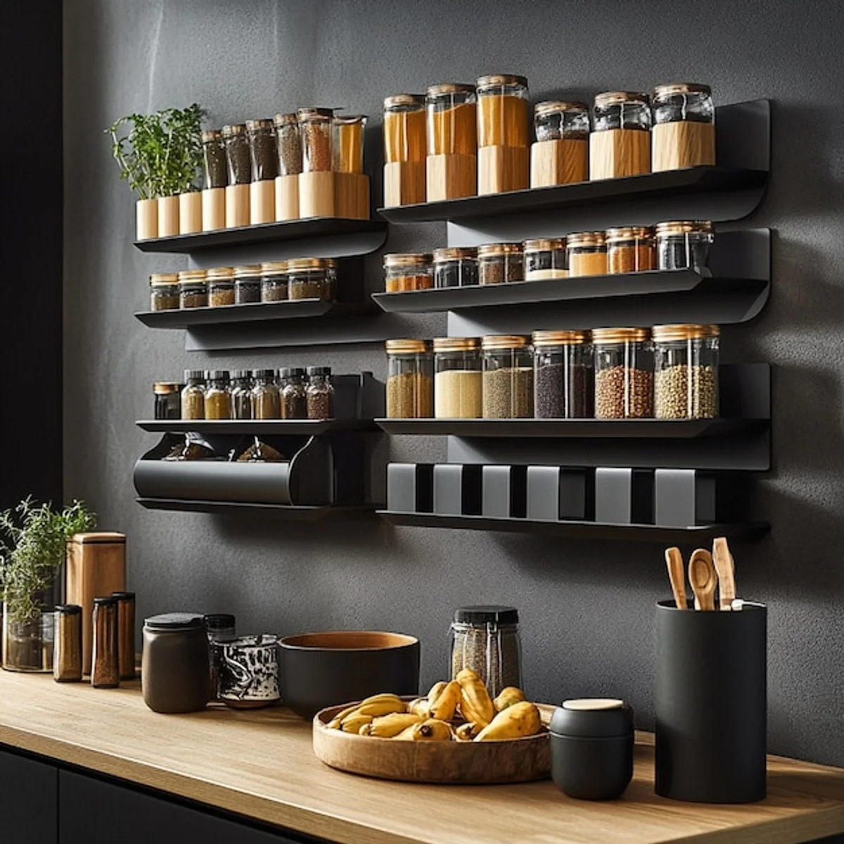 organized spice cupboard with labels modern kitchen