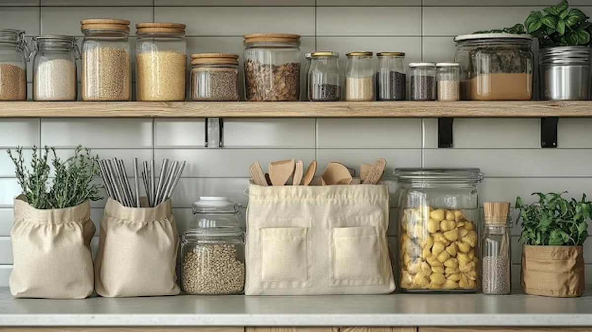 organized spice jars rustic kitchen