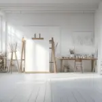 artist studio with natural light and organized supplies