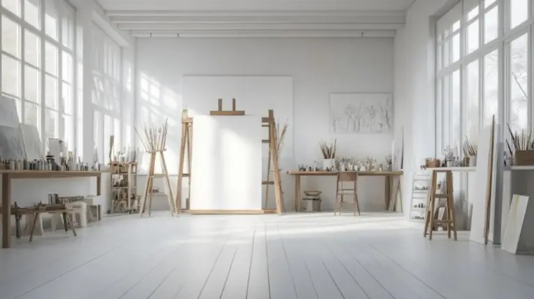 artist studio with natural light and organized supplies