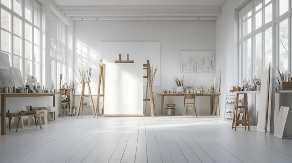 artist studio with natural light and organized supplies