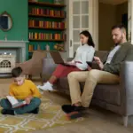 happy family spending evening together at home