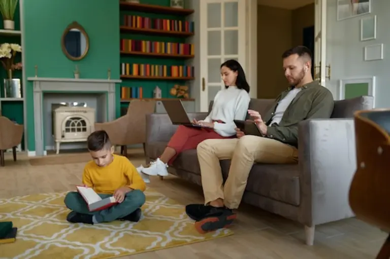 happy family spending evening together at home