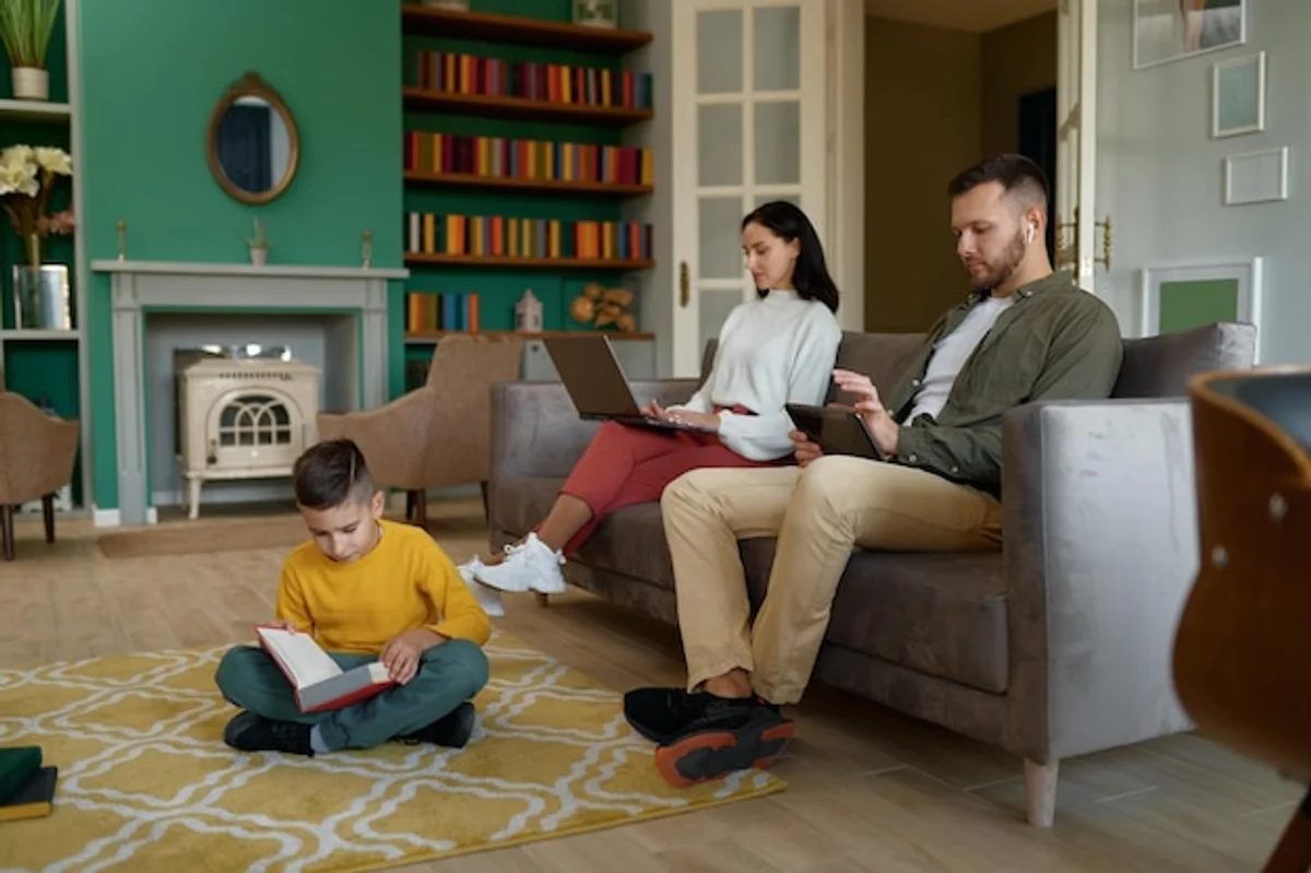 happy family spending evening together at home