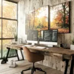 cozy wood furnished creative workspace autumn czech indoor