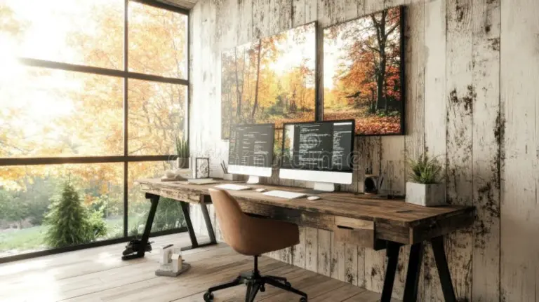 cozy wood furnished creative workspace autumn czech indoor
