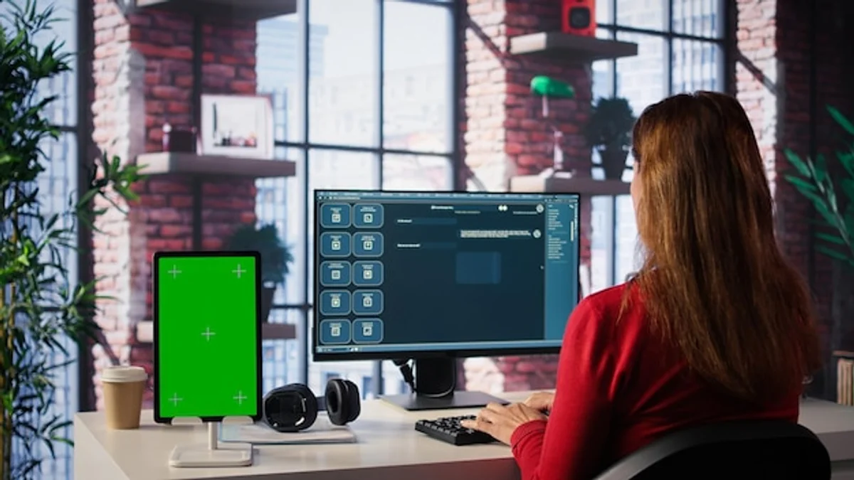 modern remote work setup czech woman home office