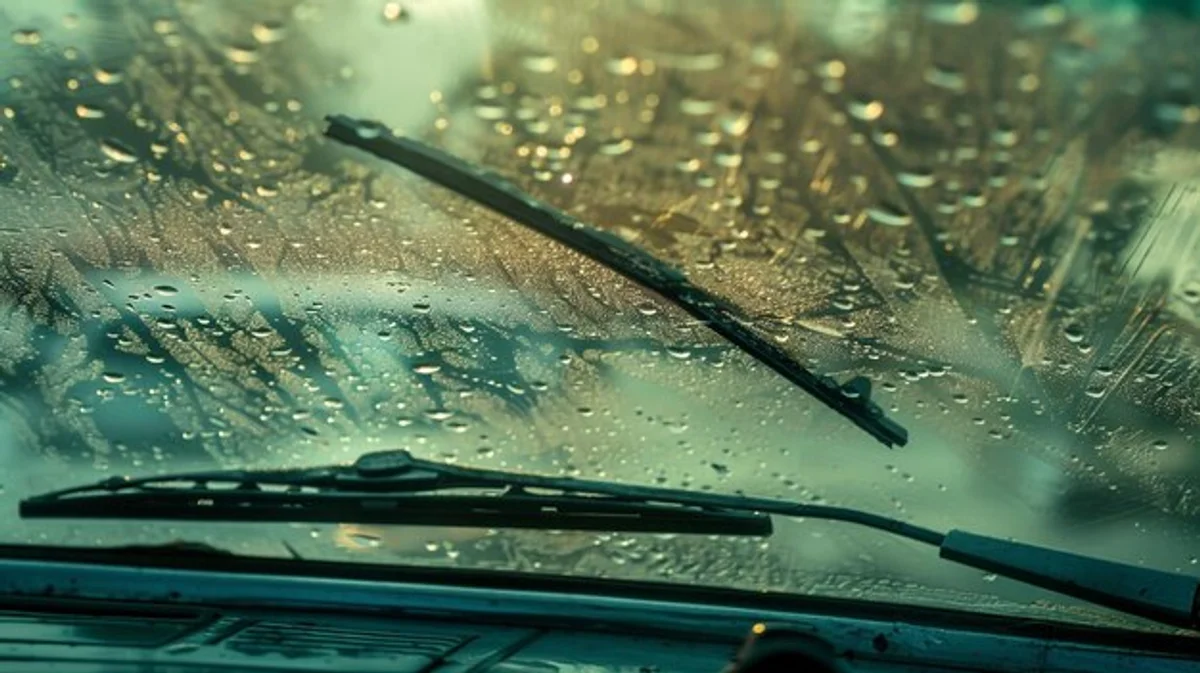 close up of dirty windshield wipers during rain