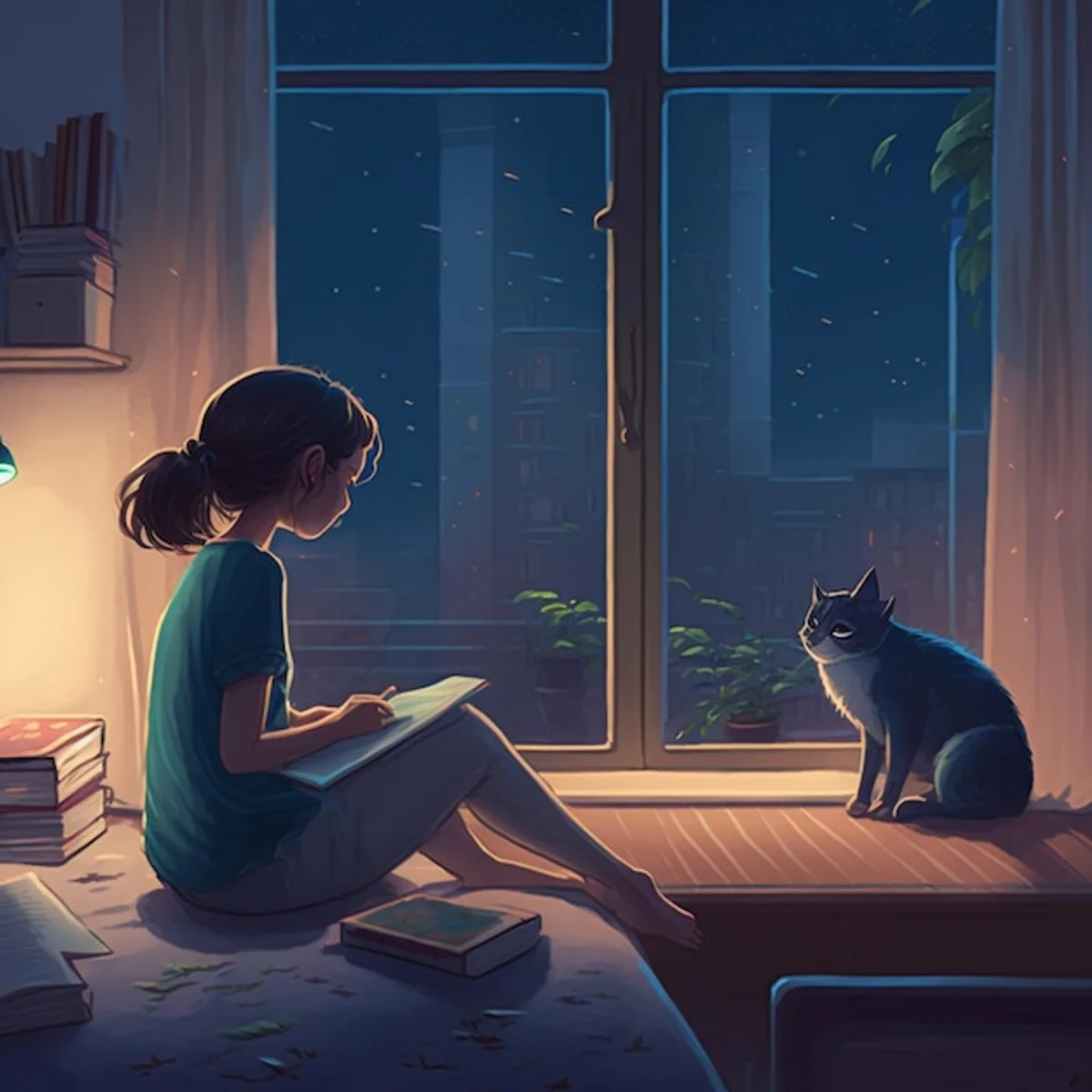 lonely autumn evening window rain book