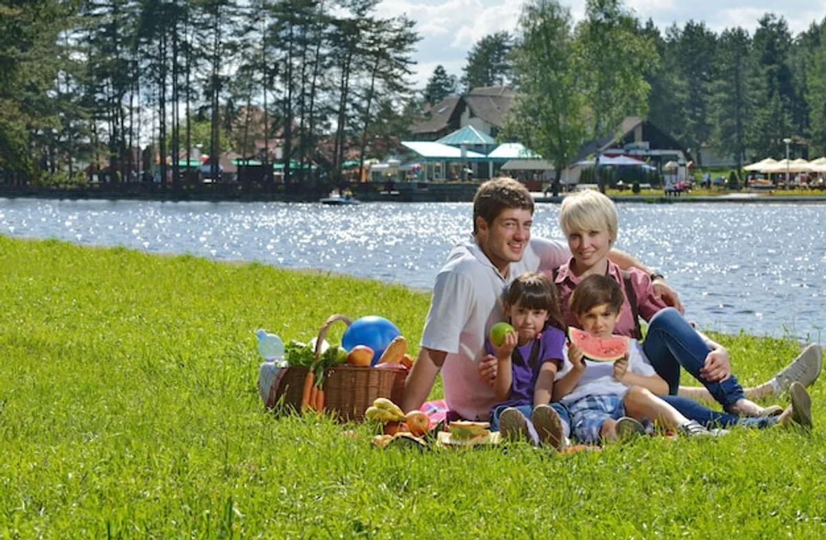 happy family enjoying picnic czech nature